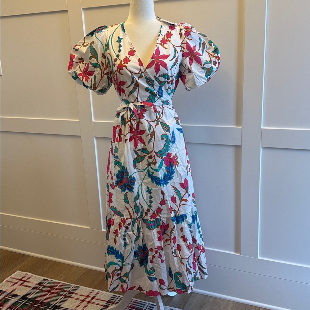 Sugarlips White Floral Maxi Dress with Pink and Teal Accents